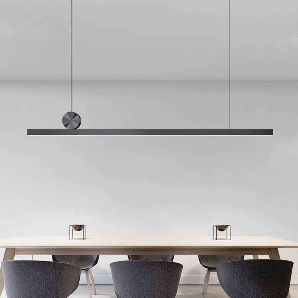 Suspension Simple Longue Linéaire LED Dimmable, Noire