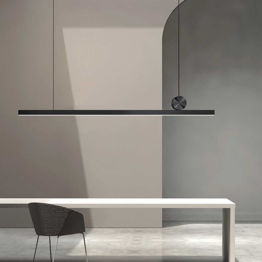 Suspension Simple Longue Linéaire LED Dimmable, Noire