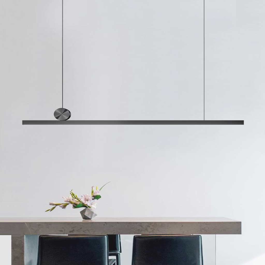 Suspension Simple Longue Linéaire LED Dimmable, Noire