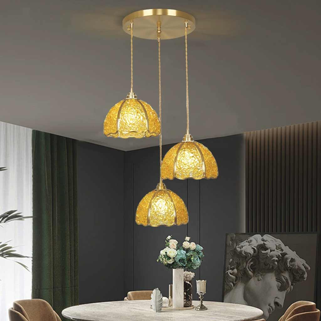 Suspension luxe en laiton cristal 3 lumières multi-couleurs