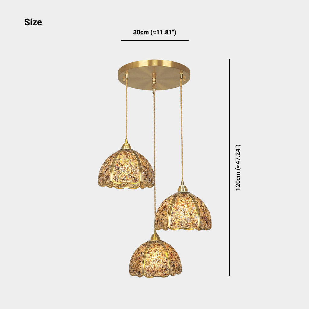 Suspension luxe en laiton cristal 3 lumières multi-couleurs