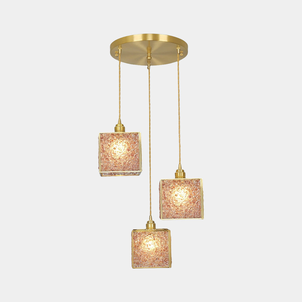 Suspension Luxe en laiton cristallin fait main à 3 lumières, 6 couleurs