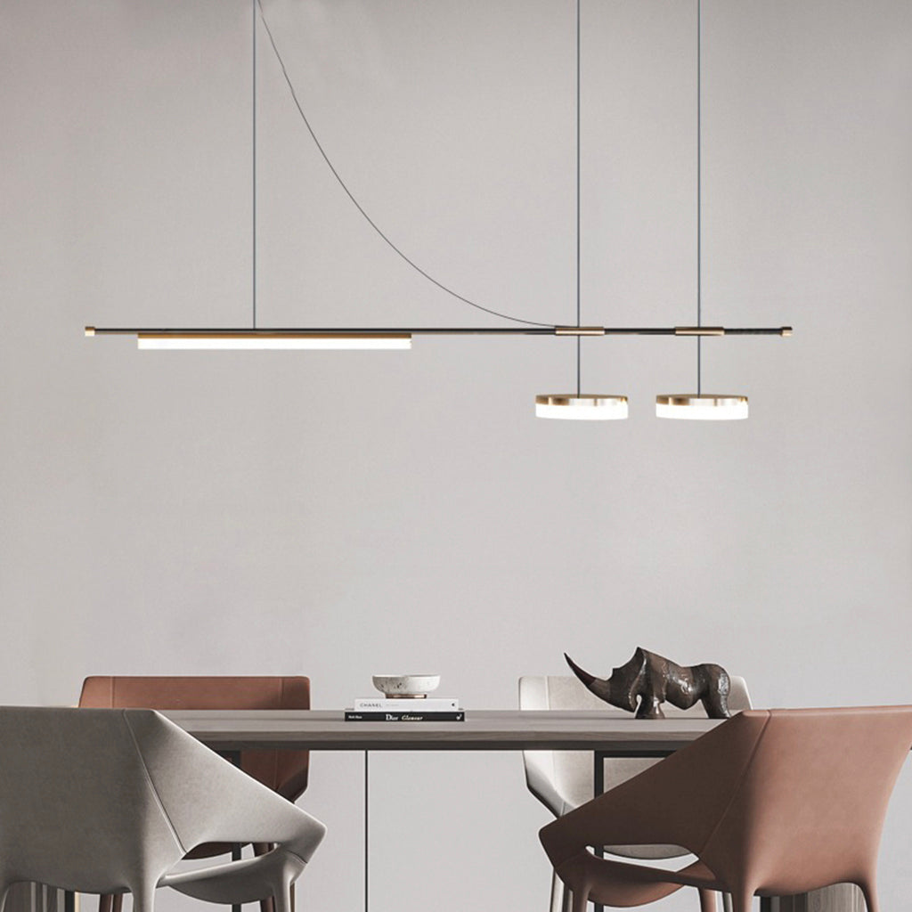 Suspension Minimaliste Art Deco Longue Linéaire LED, Noir & Or