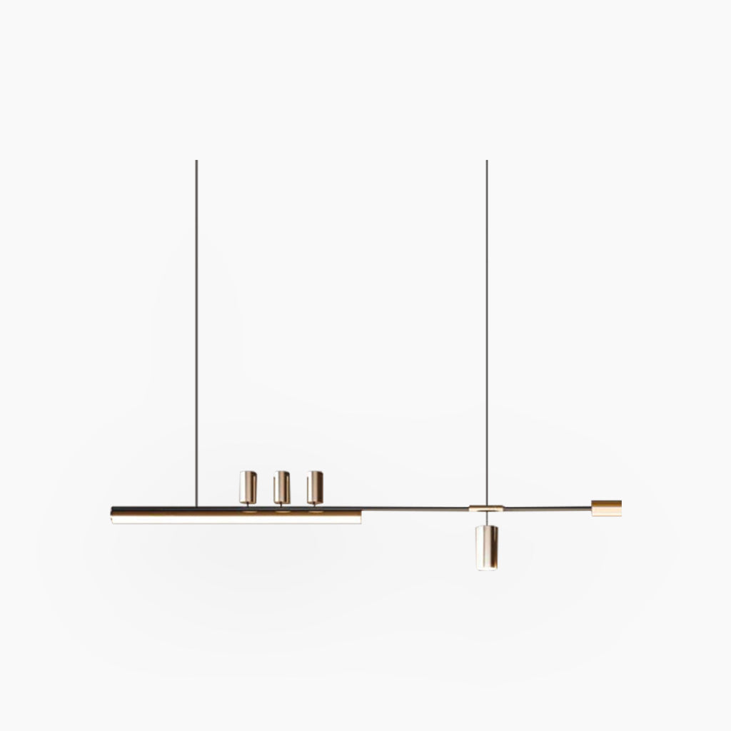 Suspension Minimaliste Art Deco Longue Linéaire LED, Noir & Or