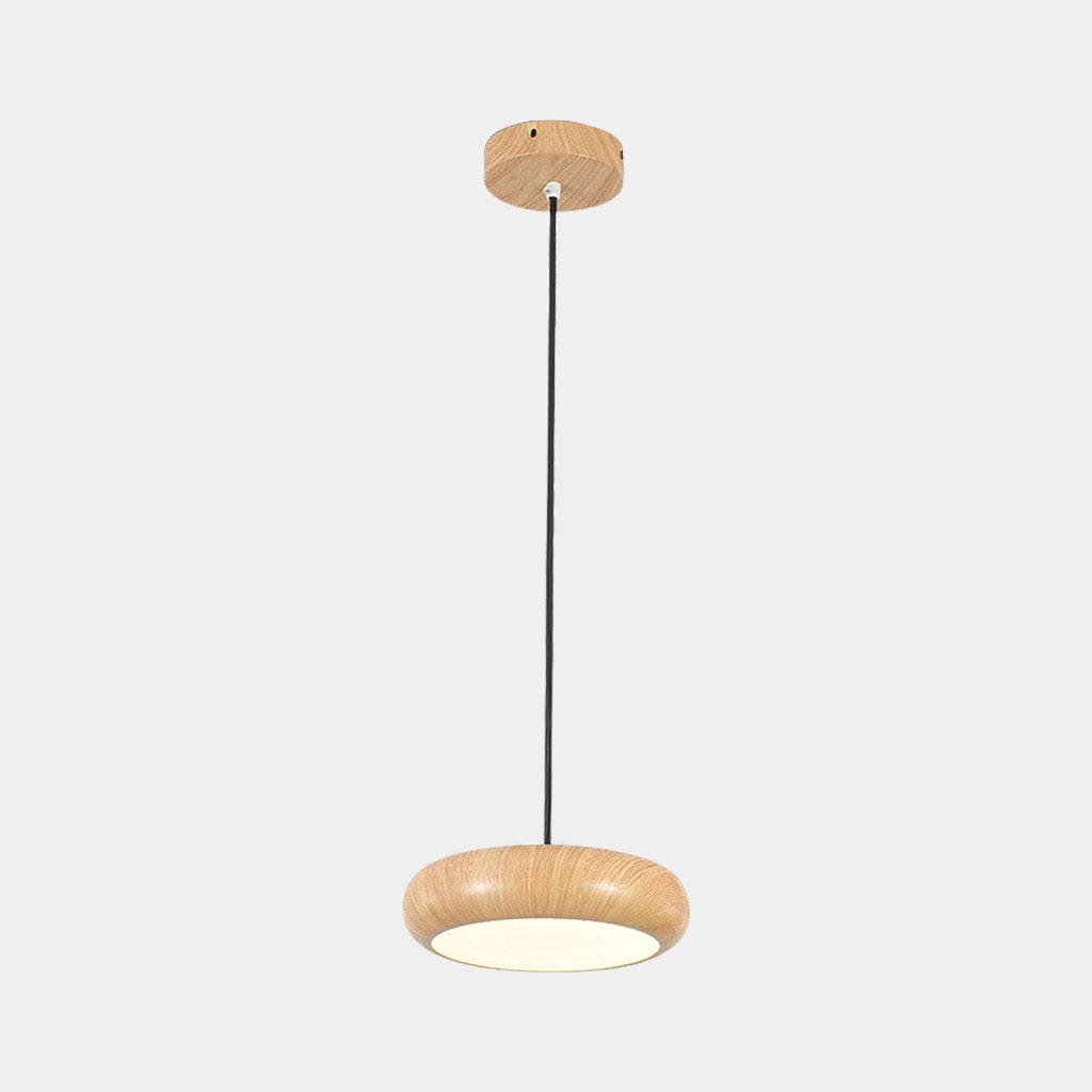 Suspension Minimaliste Disque LED Dimmable, Finition Bois