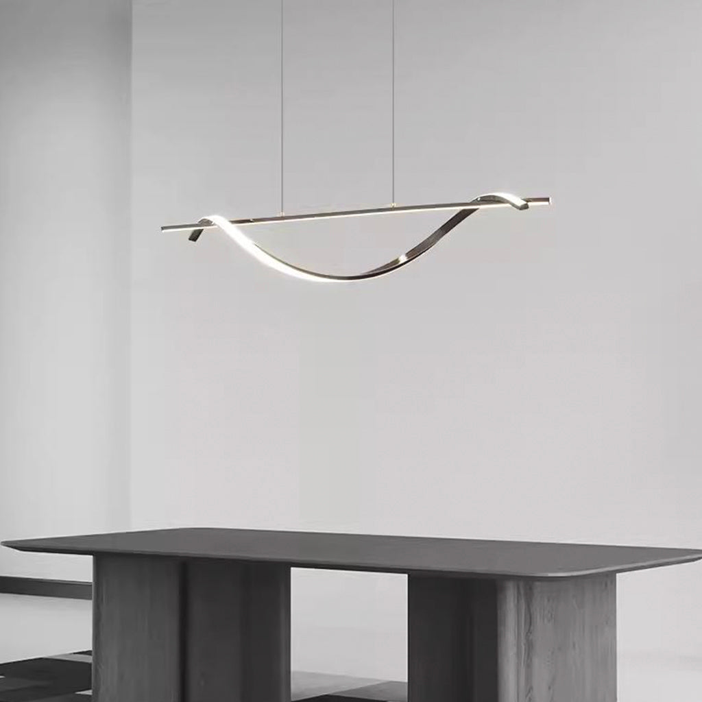 Suspension Moderne Linéaire Ondulée LED Cuivre, Noir / Or