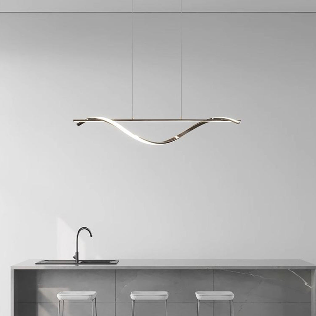 Suspension Moderne Linéaire Ondulée LED Cuivre, Noir / Or
