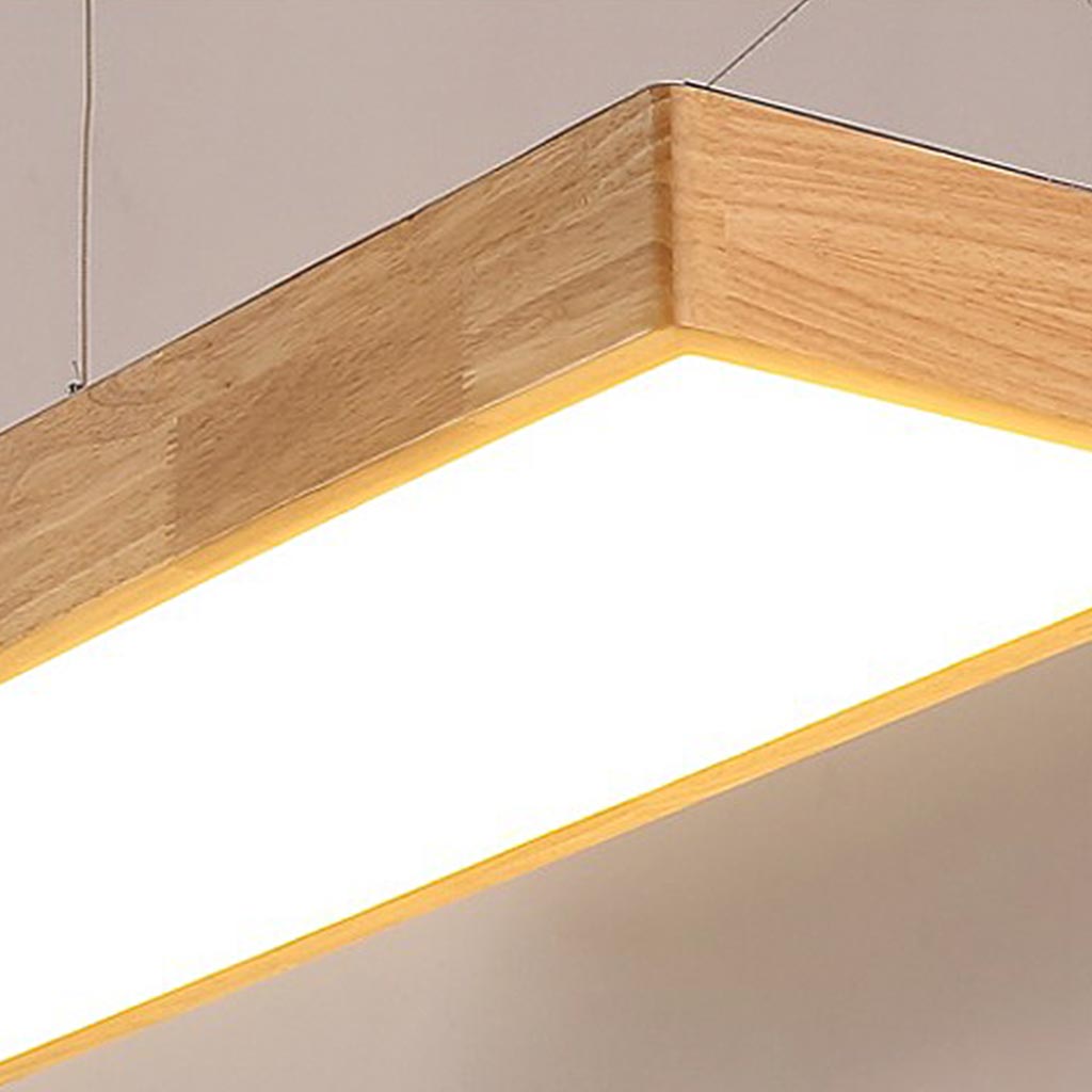 Suspension rectangulaire scandinave en bois LED dimmable, couleur bois