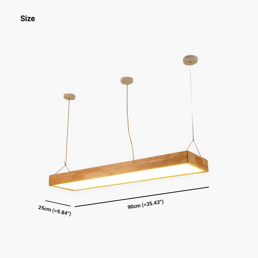 Suspension rectangulaire scandinave en bois LED dimmable, couleur bois