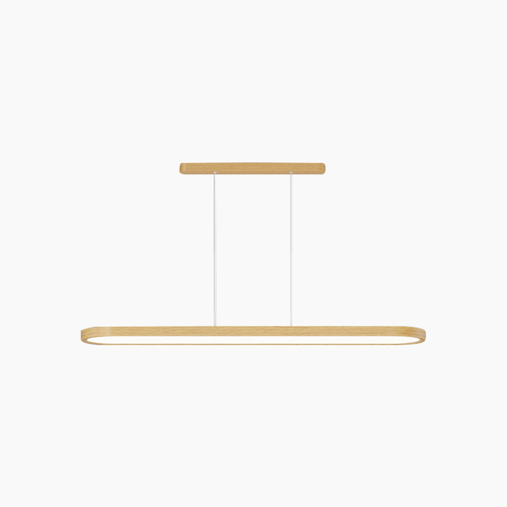 Suspension moderne rectangulaire arrondie linéaire LED dimmable, couleur bois