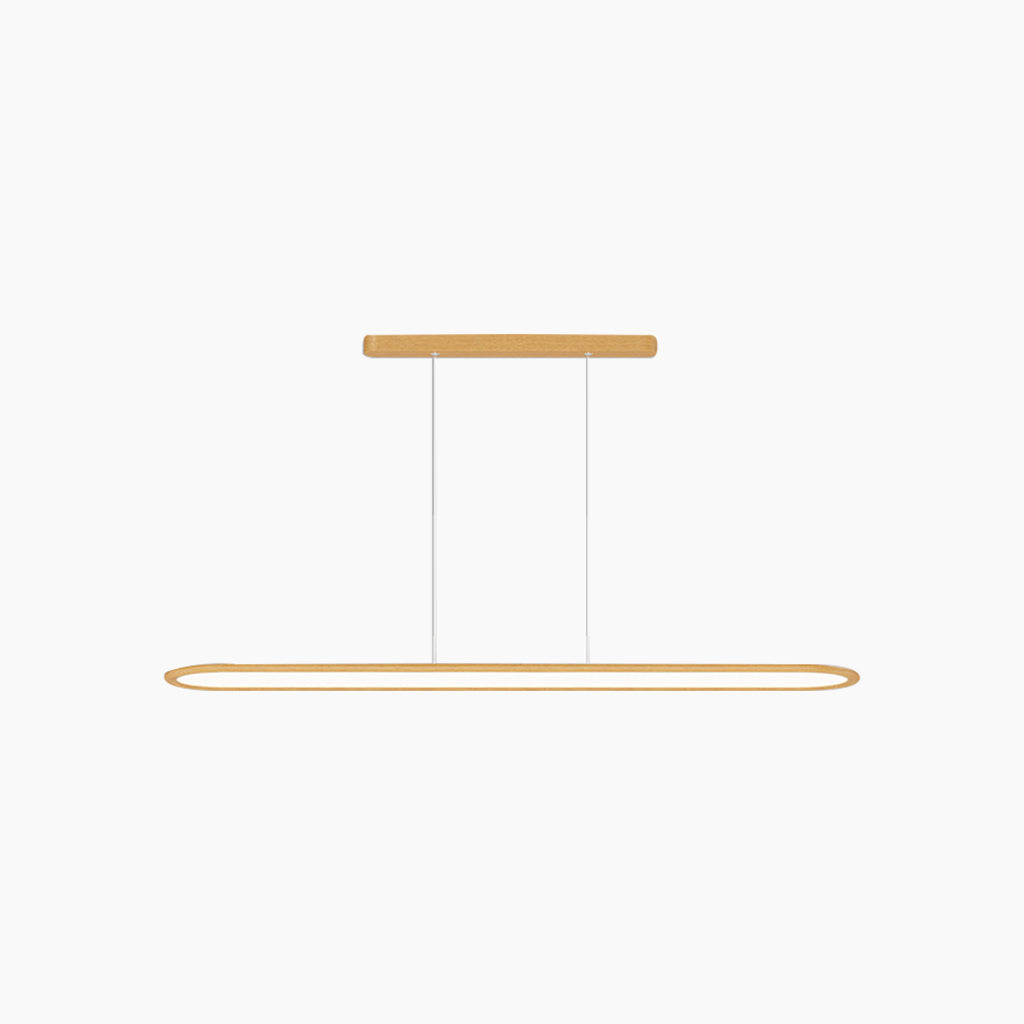 Suspension moderne rectangulaire arrondie linéaire LED dimmable, couleur bois