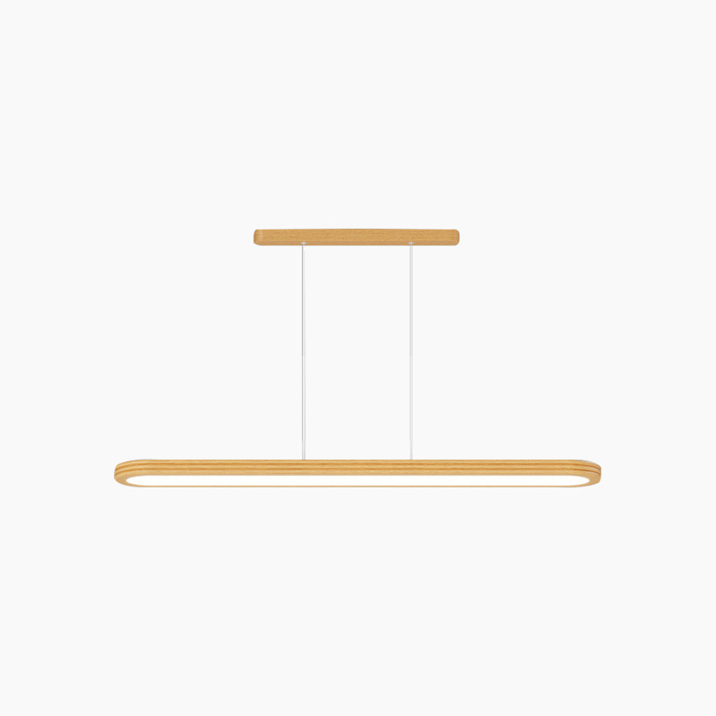 Suspension moderne rectangulaire arrondie linéaire LED dimmable, couleur bois