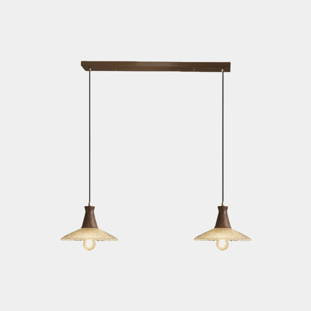 Suspension vintage japonaise en cuivre et bois avec abat-jour en verre