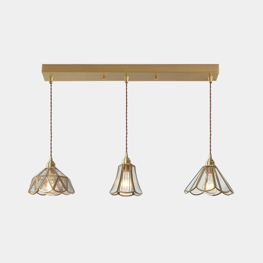 Suspension vintage petite lampe à fleurs en verre et cuivre