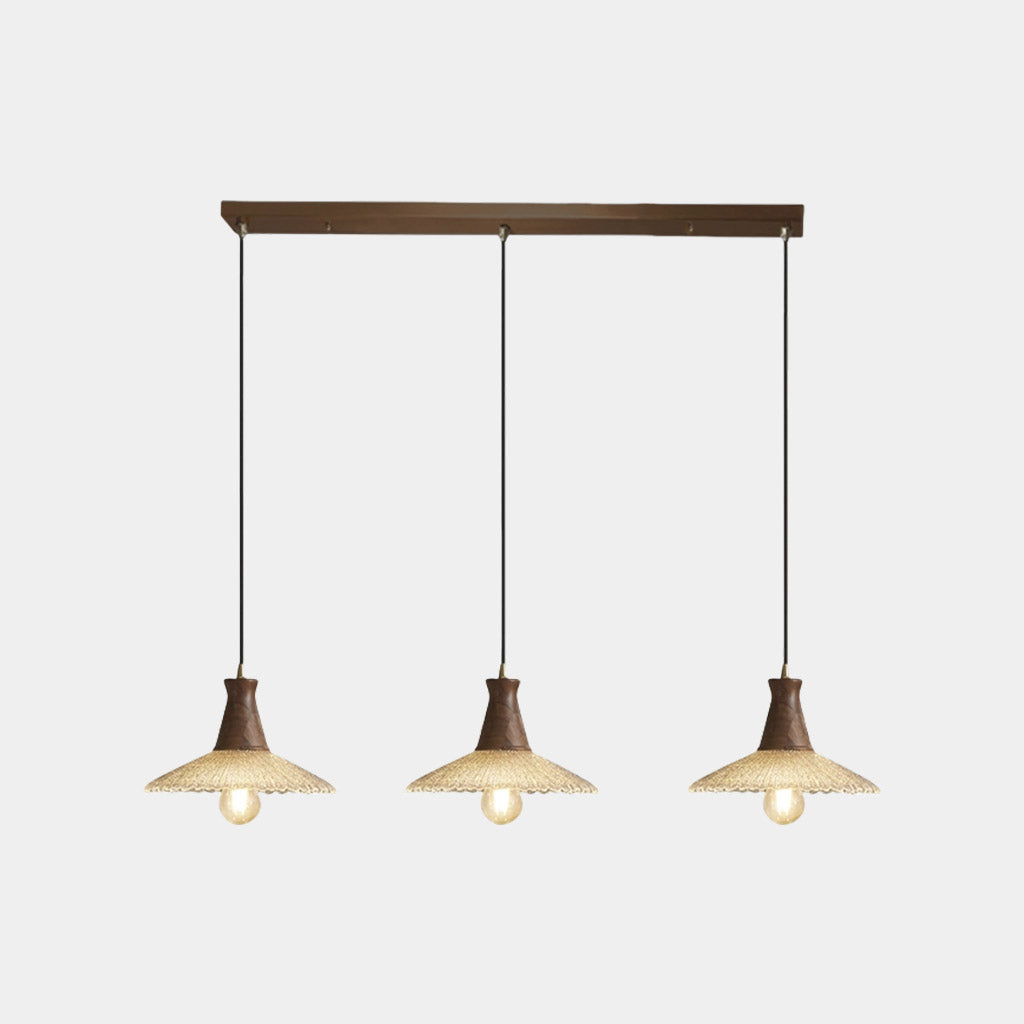 Suspension vintage japonaise en cuivre et bois avec abat-jour en verre