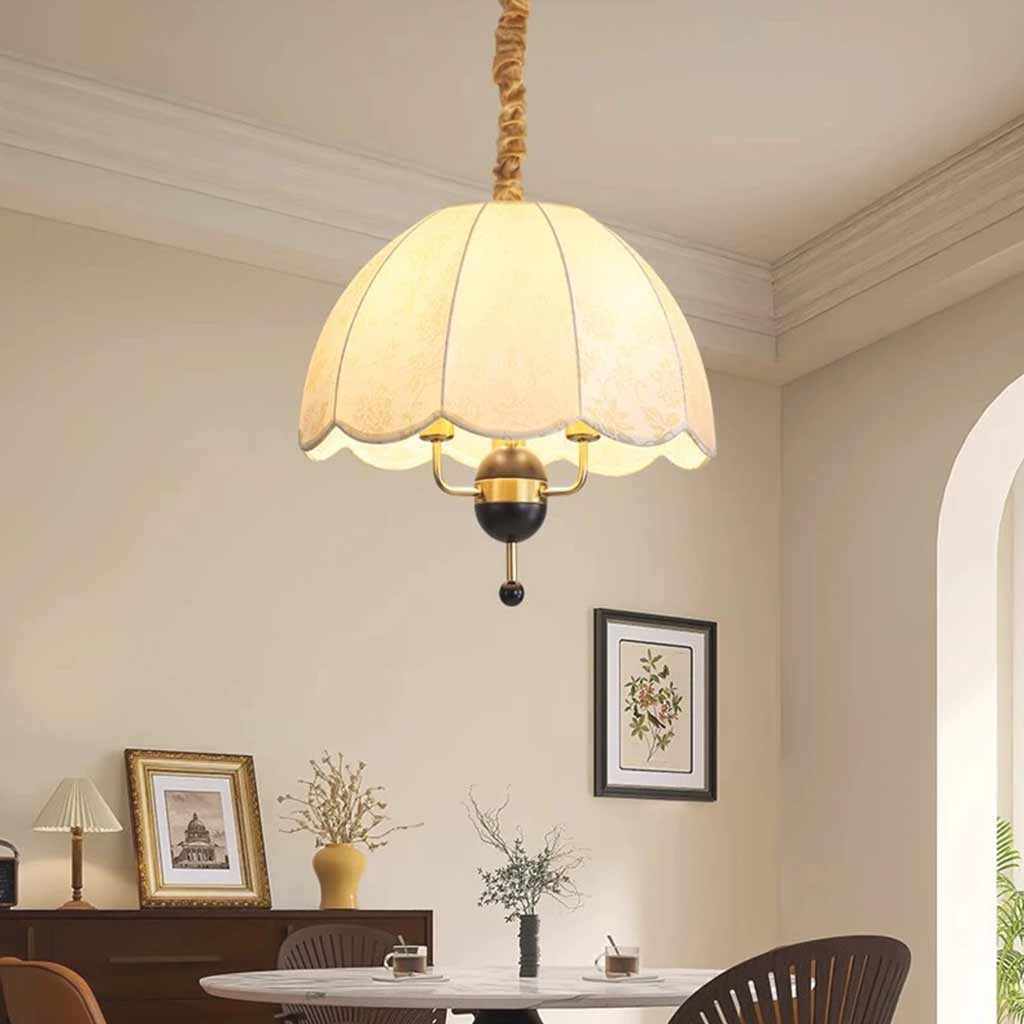 Suspension vintage en métal bois abat-jour en tissu