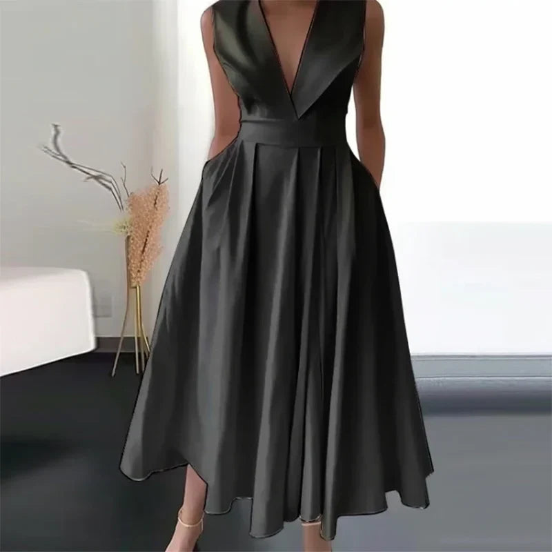 Rosiena | Draped evening dress with V-neckline for women