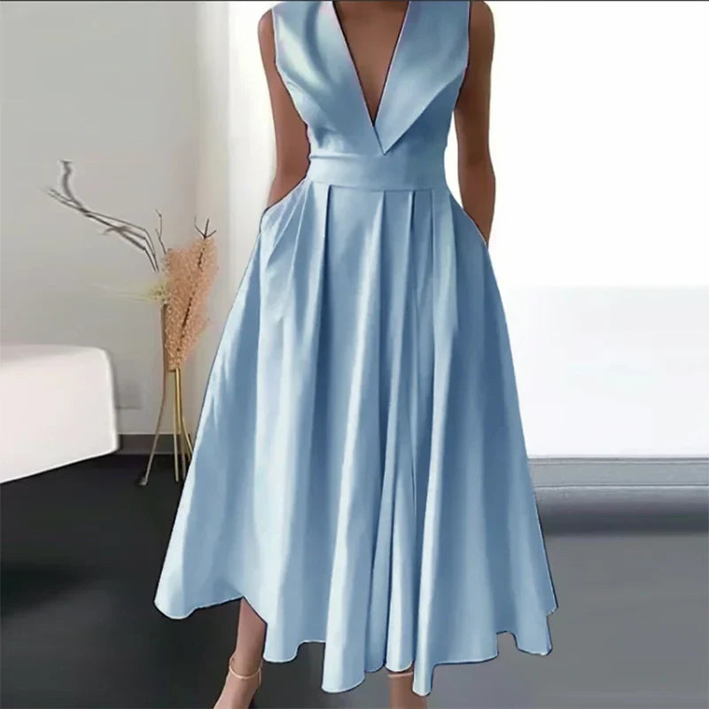 Rosiena | Draped evening dress with V-neckline for women