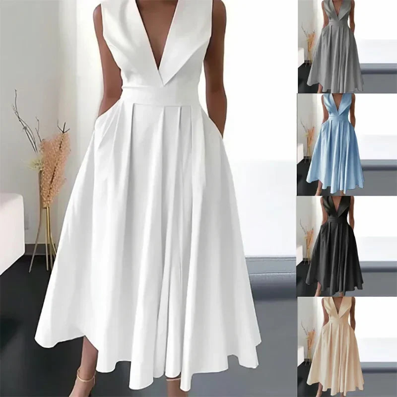 Rosiena | Draped evening dress with V-neckline for women