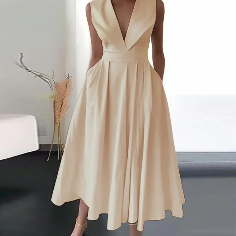 Rosiena | Draped evening dress with V-neckline for women