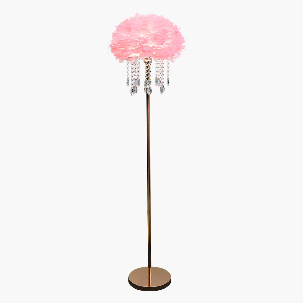 Lampadaire en plumes avec pompons en cristal, élégant, 3 couleurs