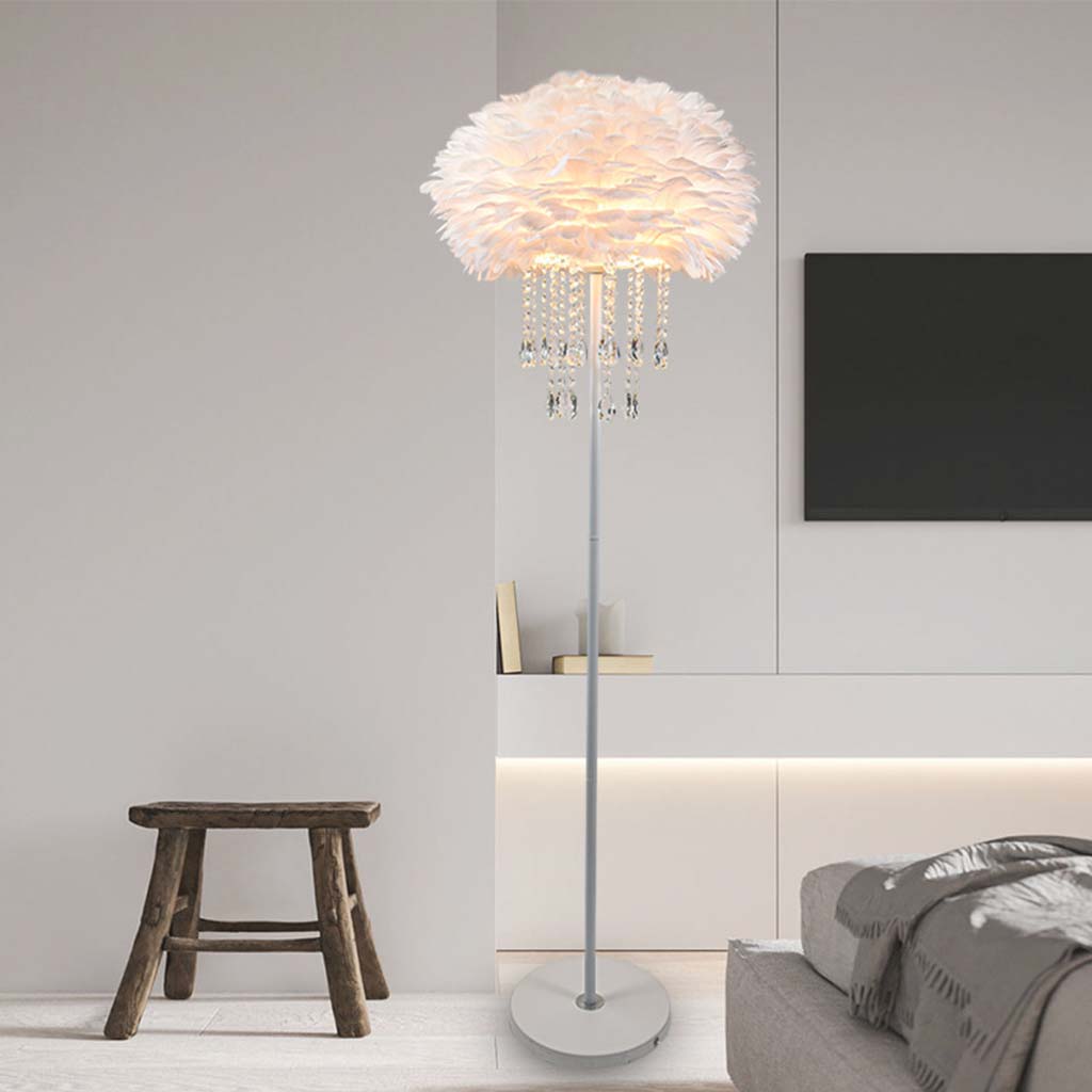 Lampadaire en plumes avec pompons en cristal, élégant, 3 couleurs