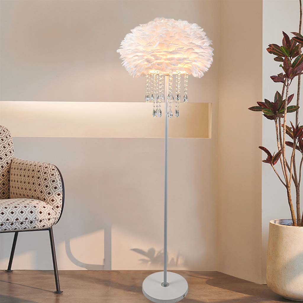 Lampadaire en plumes avec pompons en cristal, élégant, 3 couleurs