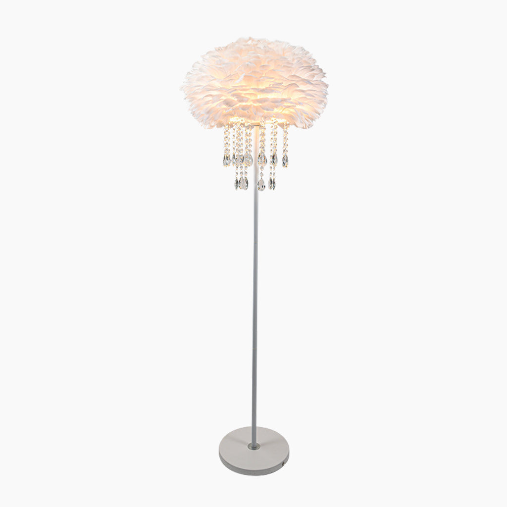 Lampadaire en plumes avec pompons en cristal, élégant, 3 couleurs