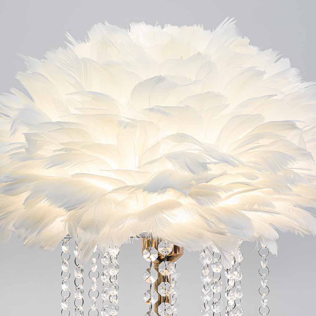 Lampadaire en plumes avec pompons en cristal, élégant, 3 couleurs