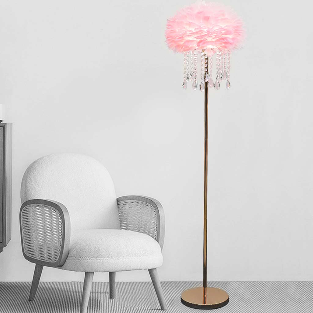 Lampadaire en plumes avec pompons en cristal, élégant, 3 couleurs