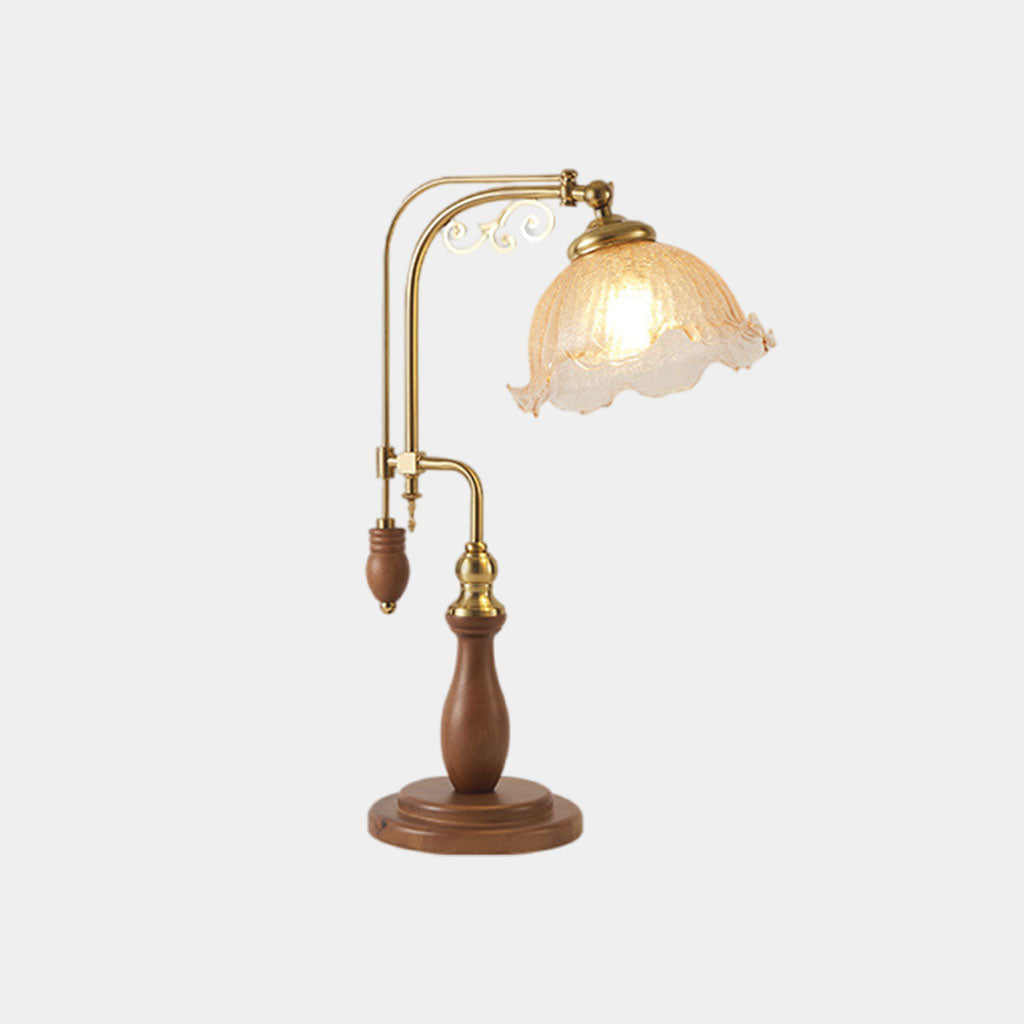 Lampe Vintage sur Pied / de Table Arceau Bois Verre Fleur Muguet