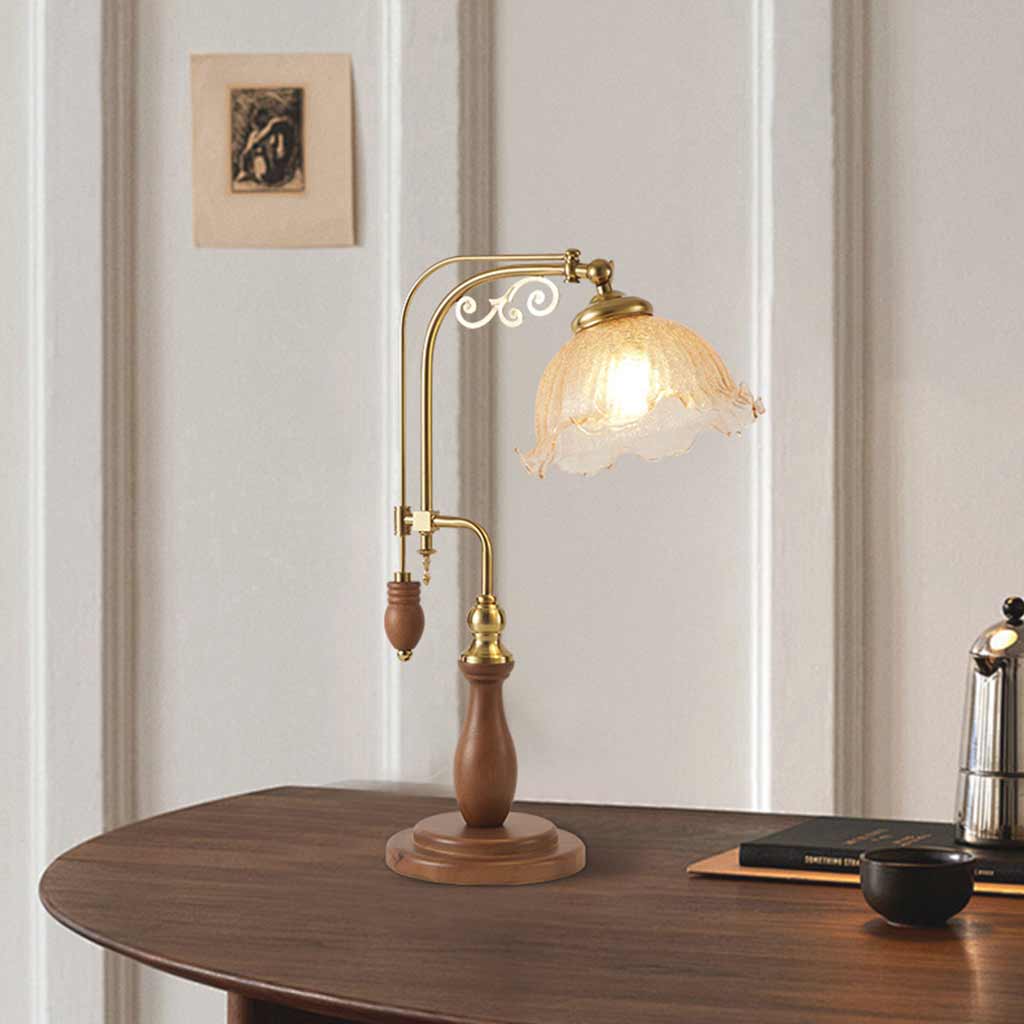 Lampe Vintage sur Pied / de Table Arceau Bois Verre Fleur Muguet