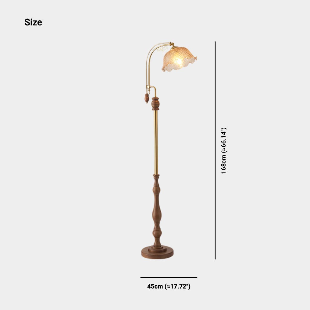 Lampe Vintage sur Pied / de Table Arceau Bois Verre Fleur Muguet