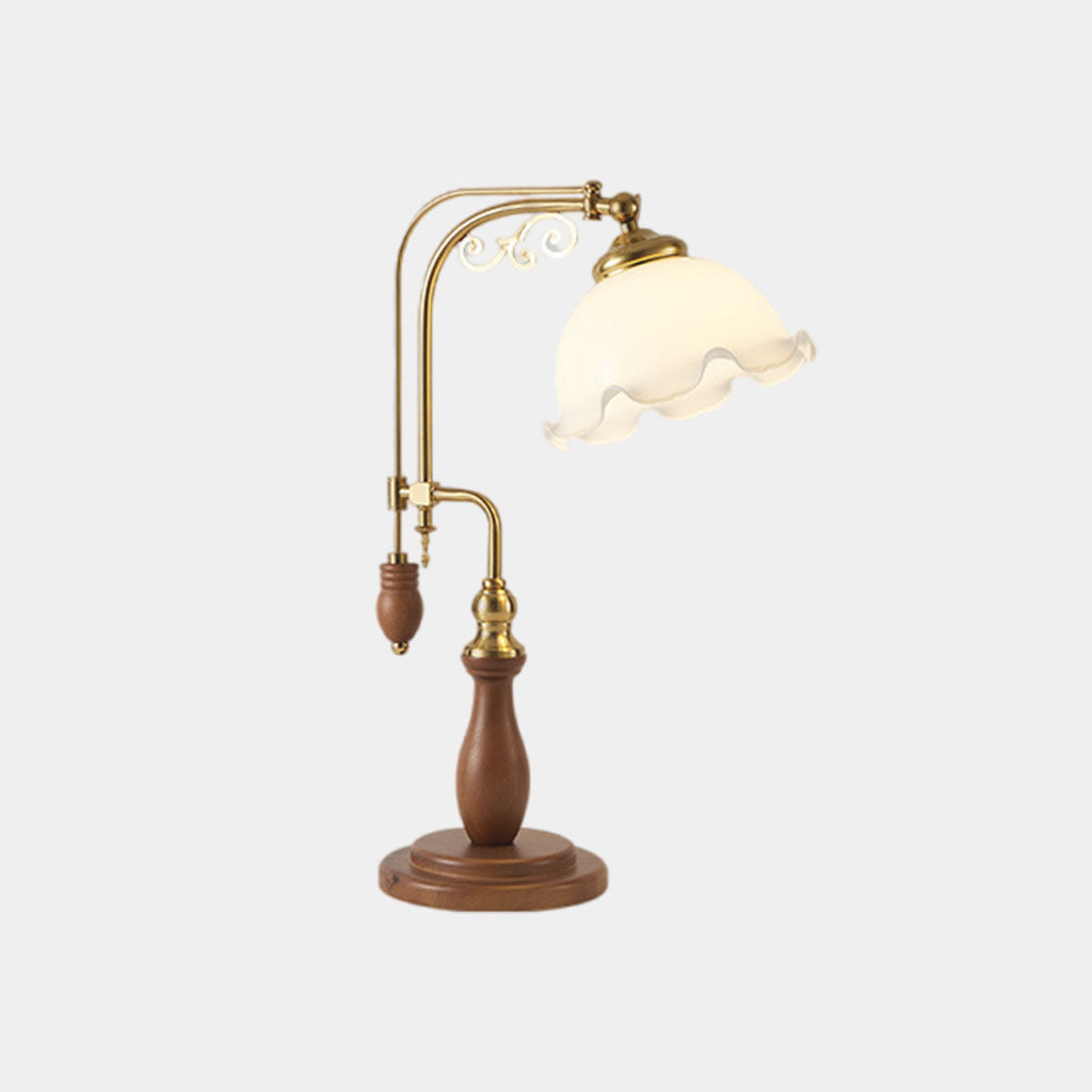 Lampe Vintage sur Pied / de Table Arceau Bois Verre Fleur Muguet