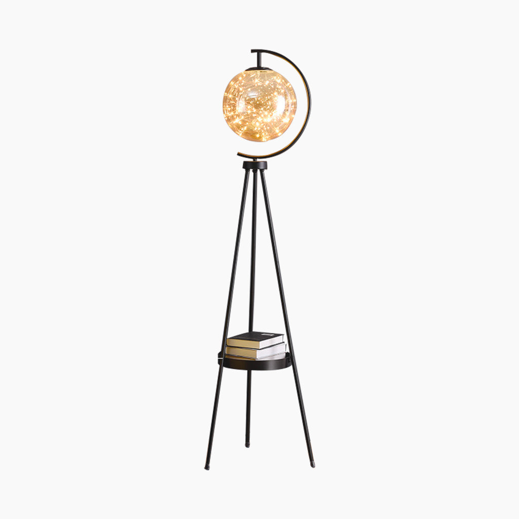 Lampadaire Trépied Unique Boule en Verre Fée avec Plateau
