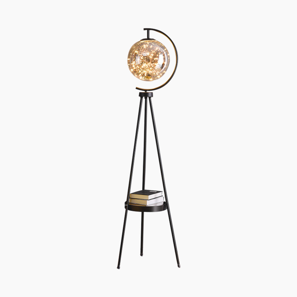 Lampadaire Trépied Unique Boule en Verre Fée avec Plateau