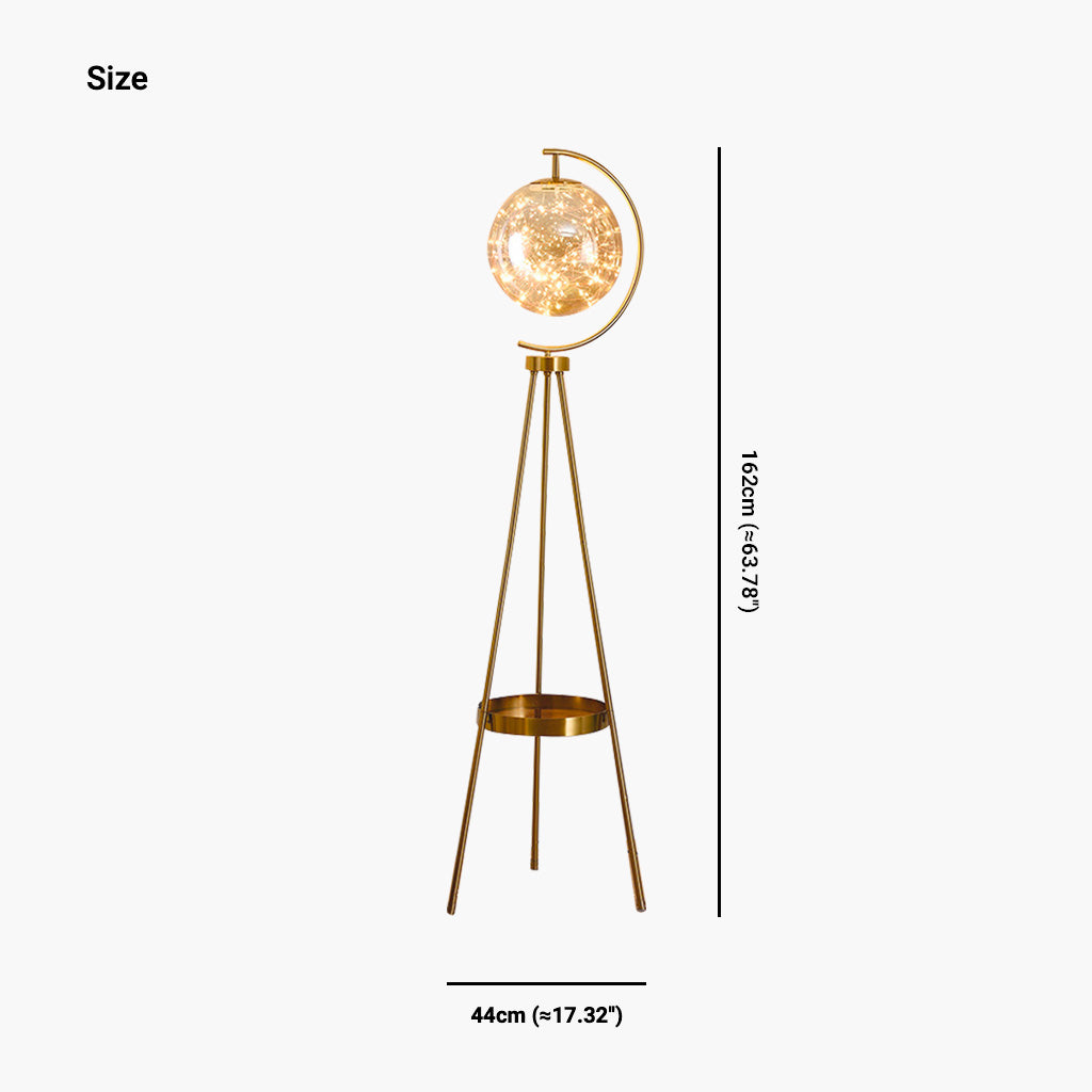 Lampadaire Trépied Unique Boule en Verre Fée avec Plateau