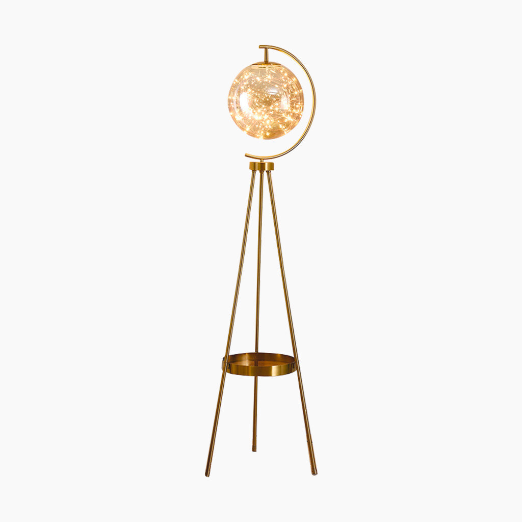 Lampadaire Trépied Unique Boule en Verre Fée avec Plateau