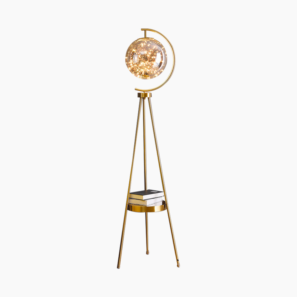 Lampadaire Trépied Unique Boule en Verre Fée avec Plateau