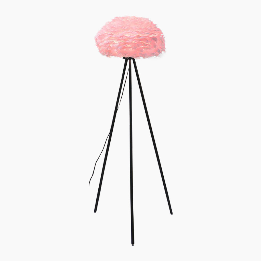 Ensemble de lampes sur pied et de lampes de table avec abat-jours en plumes d'oie, blanc/rose