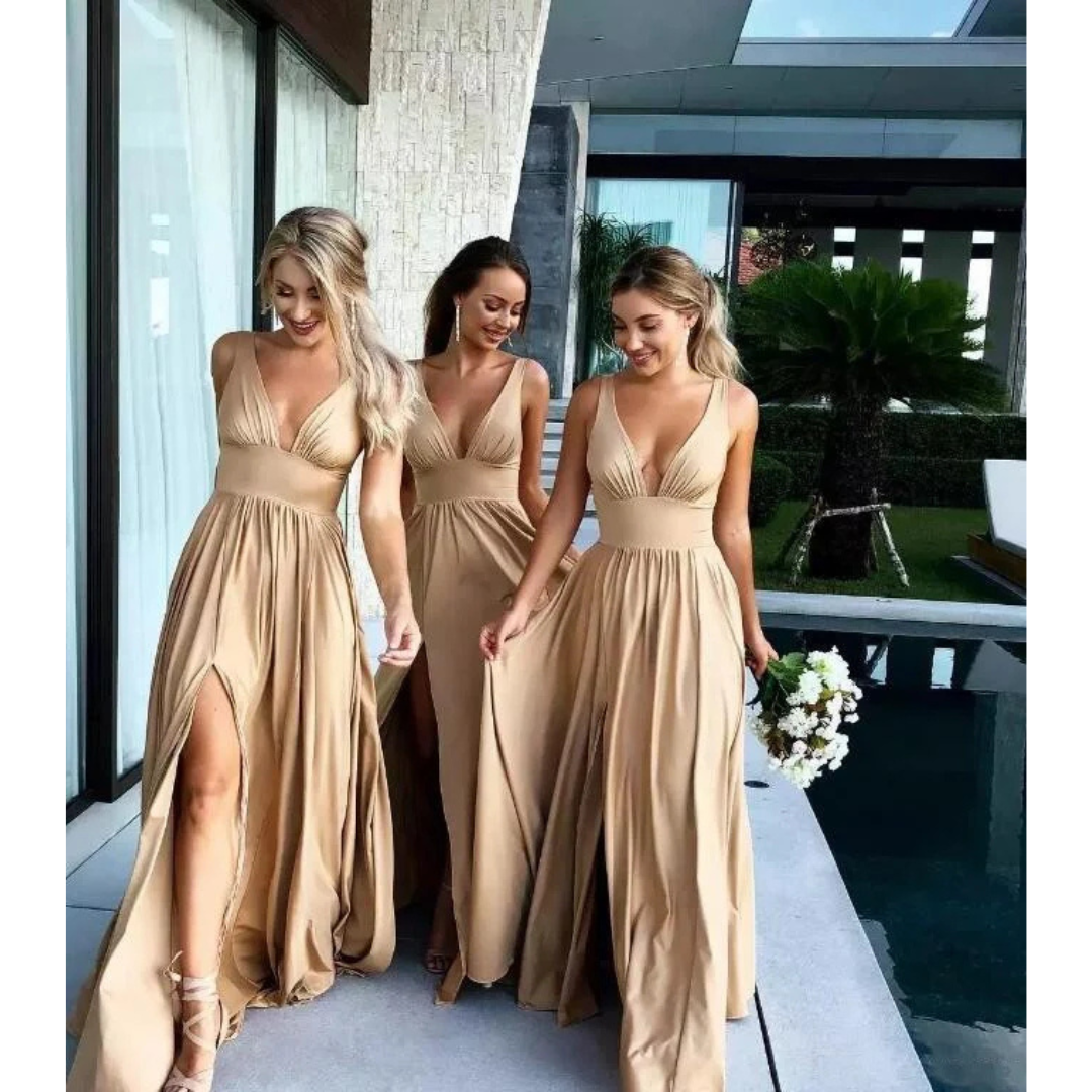 Maxi Dress with V-Neckline for Women | Slit
