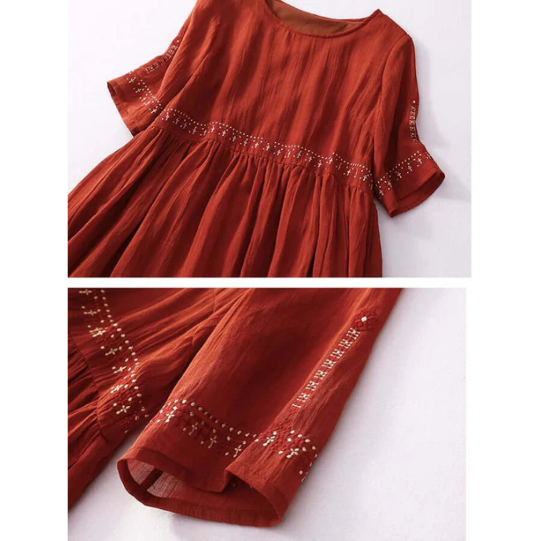 Women's Embroidered Maxi Dress with Round Neck