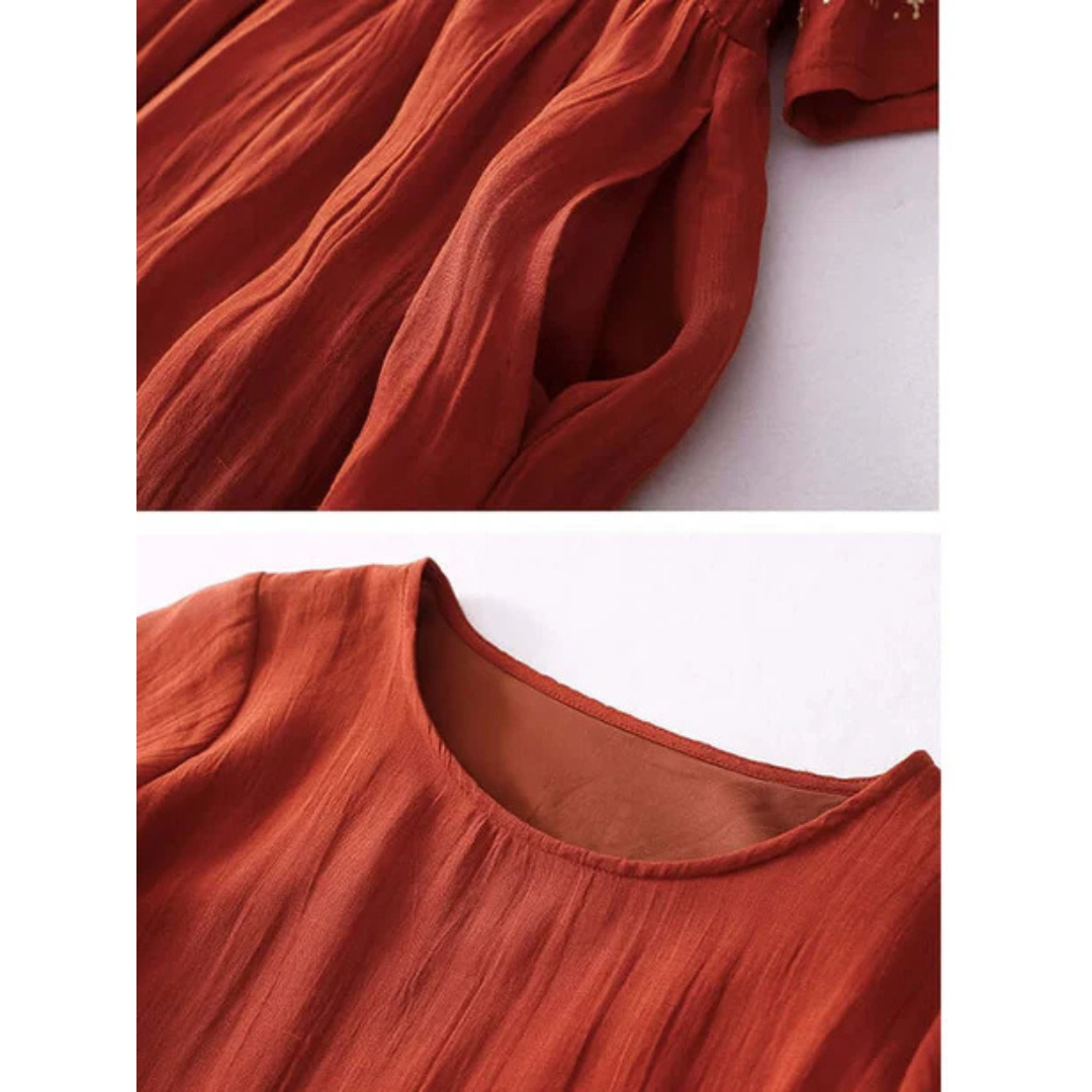 Women's Embroidered Maxi Dress Round Neck