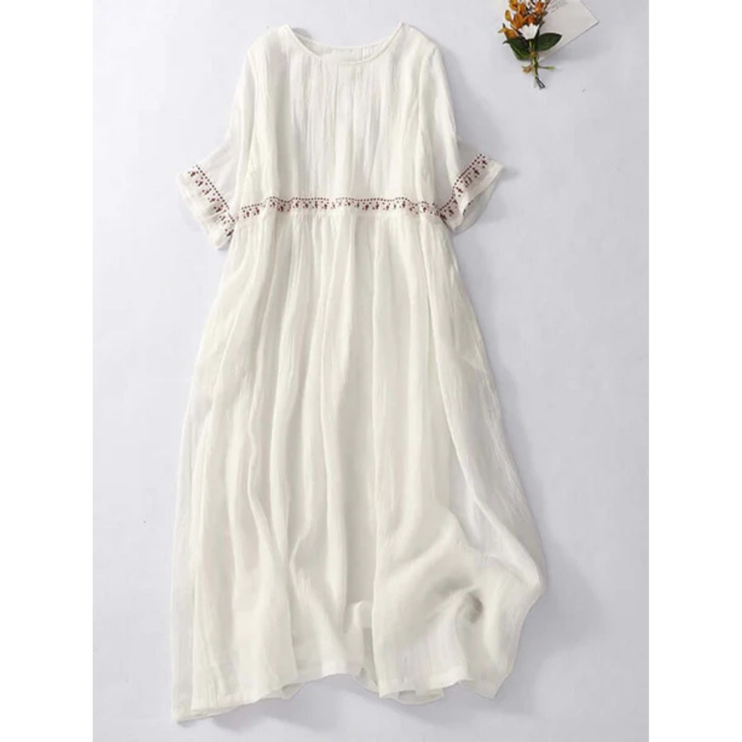 Women's Embroidered Maxi Dress with Round Neck