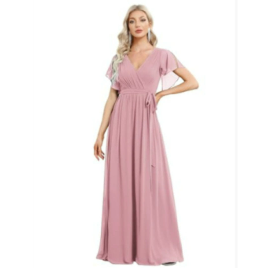 A-line dress with V-neckline for women | Maxi
