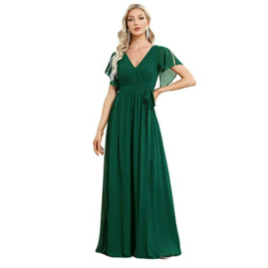 A-line dress with V-neckline for women | Maxi