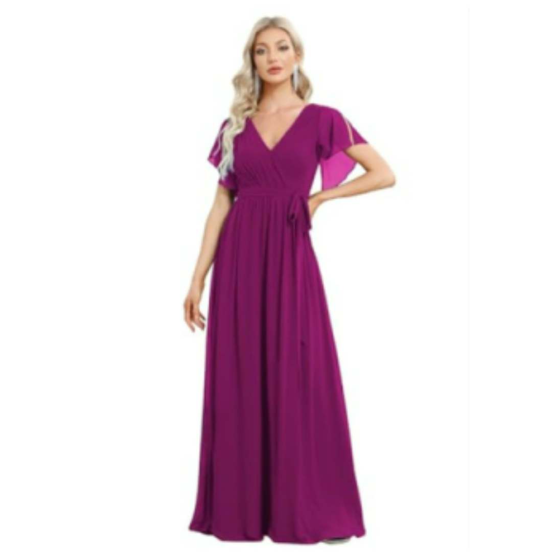 A-line dress with V-neckline for women | Maxi
