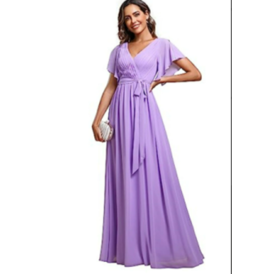 A-line dress with V-neckline for women | Maxi