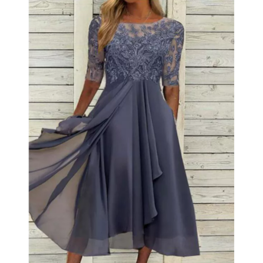 Women's dress with 3/4 sleeves and round neck | Mini