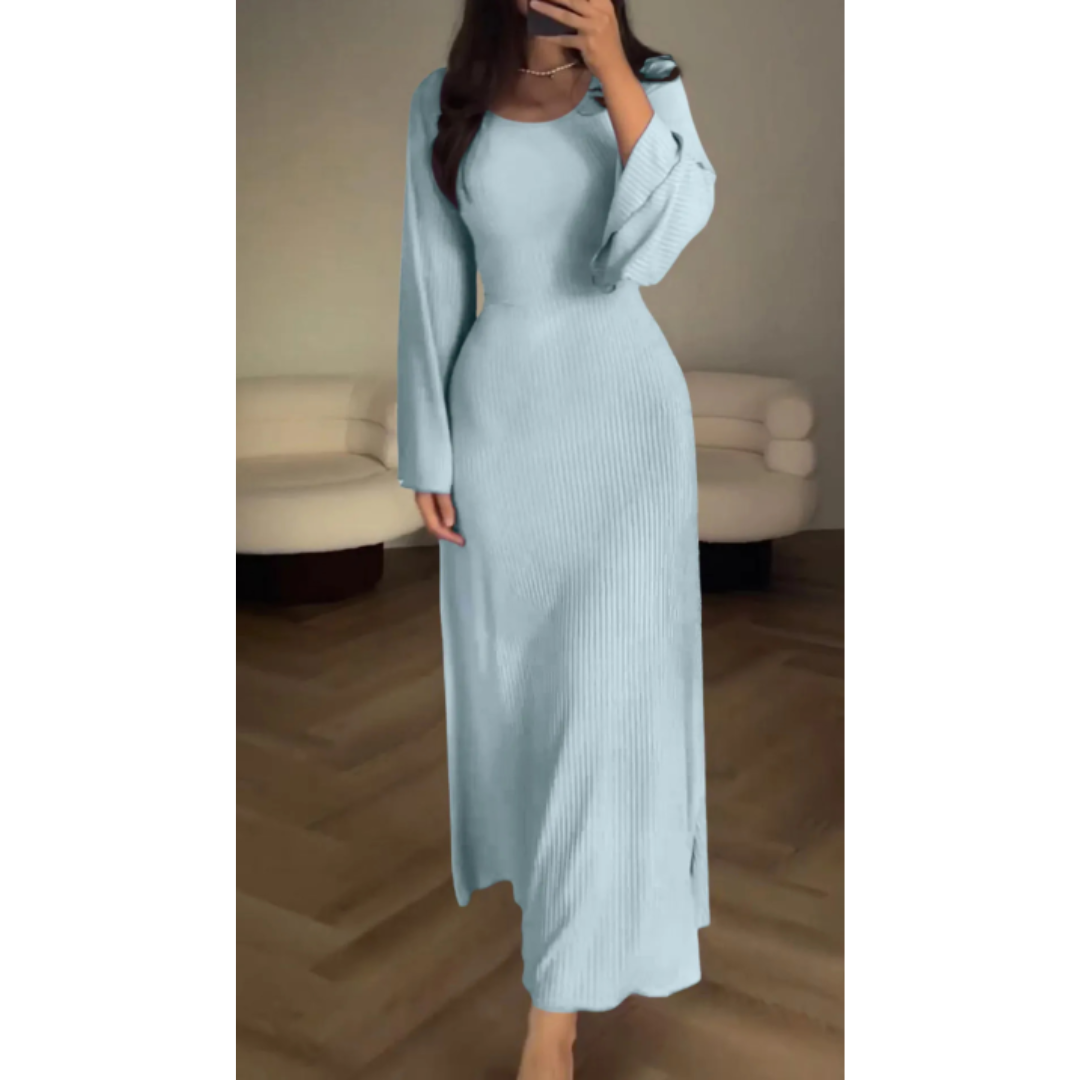 Elegant Dress for Women with Long Sleeves and Drapes | Maxi